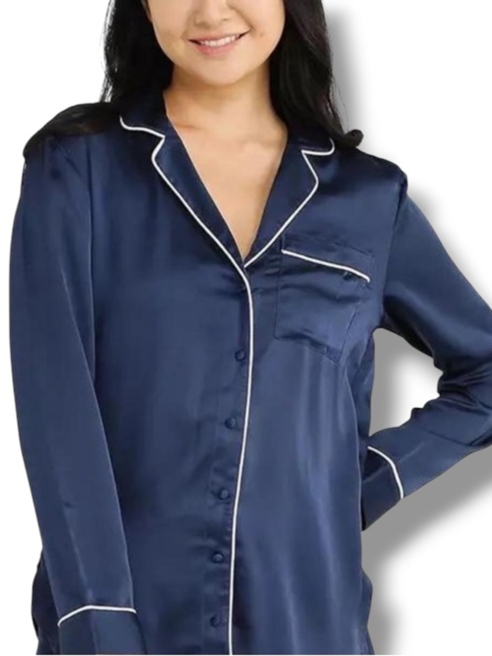 OoberSwank Women’s Faux Silk Blue Chic Pajama Top Long Sleeve sleepwear luxury